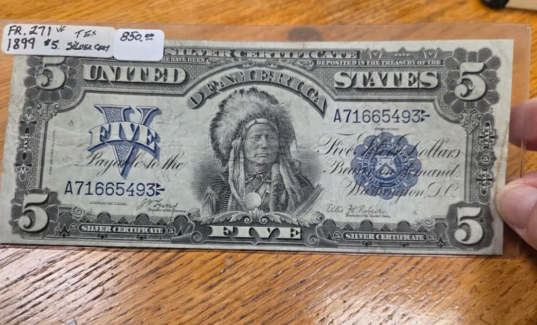 1899 $5 Silver Certificate Indian Chief, VF